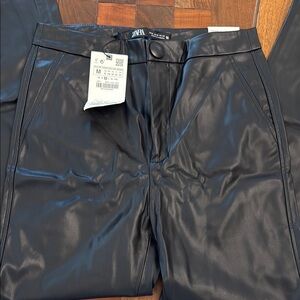 Zara Shiny Black Leather-Style Trousers NWT size M